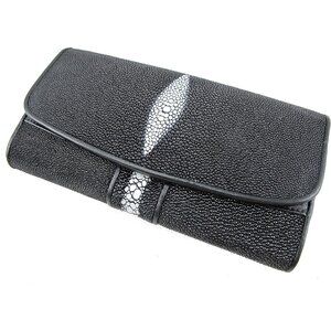 Genuine Stingray Skin Leather Women's Trifold Clutch Wallet Black